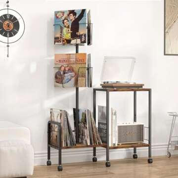 Stylish Rotating Record Player Stand with Ample Vinyl Storage