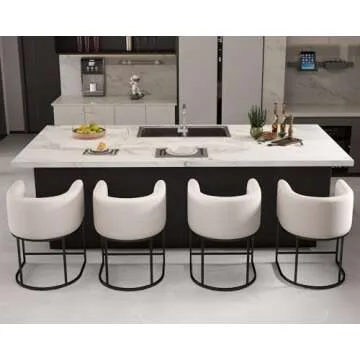 HNY Modern Counter Height Linen Fabric Upholstered Counter Stools Set of 4, 24 '' Kitchen Island Stool with Black Tubular Frame, Cream