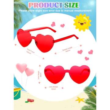 AGGKKY 12 Pairs Heart Shaped Sunglasses for Women Colorful Glasses Fun Trendy Transparent Heart Sung...