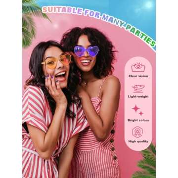 AGGKKY 12 Pairs Heart Shaped Sunglasses for Women Colorful Glasses Fun Trendy Transparent Heart Sunglasses Party Favor (Assorted Colors)