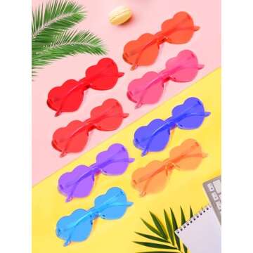 AGGKKY 12 Pairs Heart Shaped Sunglasses for Women Colorful Glasses Fun Trendy Transparent Heart Sunglasses Party Favor (Assorted Colors)