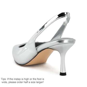 DREAMCIA Women's Pumps Silver Slingback Heels Pointed Toe Sling Back Kitten Heels Women Metallic Slingback Pumps Bride Dresses Wedding Shoes 7.5
