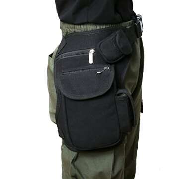 SEALINF Canvas Waist Bag Fanny Pack Racing Drop Leg Bag Motorcycle Outdoor Bag (black)