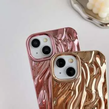 Caseative for iPhone 14 Case,Pleated Water Ripple Chrome Wave Pattern Soft Compatible with iPhone Case (Gold,iPhone 14)