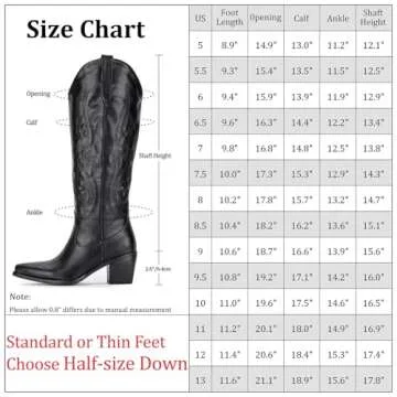 Pasuot Western Cowboy Boots for Women - Black Knee High Wide Calf Cowgirl Boots with Western Embroidered, Slip On Pointed Toe Chunky Heel Fashion Retro Classic Pull On Tall Boot for Ladies Size 5