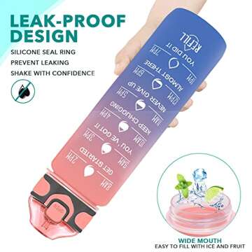 Enerbone 32 oz Drinking Water Bottle with Times to Drink and Straw, Motivational with Carrying Strap, Leakproof BPA & Toxic Free, Ensure You Drink Enough Water for Fitness Gym Outdoor