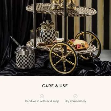 MACKENZIE-CHILDS 3260 Ice Bucket, Decorative Stainless-Steel Bucket, Ice-Cube Bin for Parties, Black-and-White Courtly Check