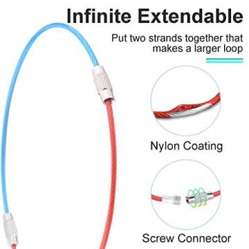 CooBigo 16 Pack Stainless Steel Loops 2mm Coated Wire Keychain Cable Large Keyrings 6 inch Key Chain for Luggage Tags, Key Tags, Keyrings, Kitchen utensils, Duster-Assorted Colors