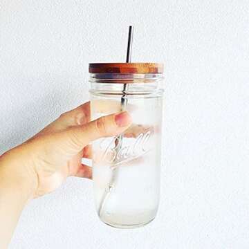 RNSUNH 2 Pcs Reusable Wide Mouth Smoothie Cups 25oz Leakproof Glass Mason Jars Boba Tumblers with Wo...