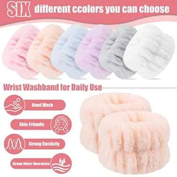 12Pcs Wrist Washband Set, Anmieciu Face Washing Wristbands, Microfiber Wrist Spa Wash Washband, Wrist Towels for Washing Face, Prevent Liquid from Spilling Down Your Arms.
