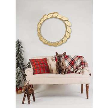 16 Inch Gold Metal Wreath, Large Front Door Wreath with Adjustable Leaves for Christmas, Window, Wedding, Party Decoration