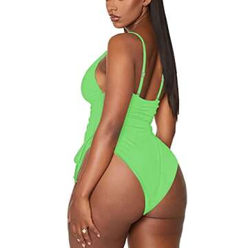 TOLENY Cheeky Tummy Control One Piece Swimsuit for Women Drawstring Side Monokini Bathing Suit Green XL