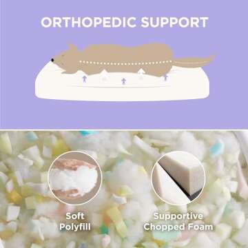 Lesure XLarge Dog Bed-Thick Shredded Chopped Foam Pet Bed Indoor with Removable Cover, Cute Modern Fuzzy Plush & Anti Slip Bottom, Blue