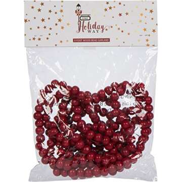 One Holiday Way 9-Foot Long Rustic Cranberry Dark Red Wood Bead Garland Christmas Tree Decoration - ...