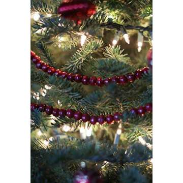 One Holiday Way 9-Foot Long Rustic Cranberry Dark Red Wood Bead Garland Christmas Tree Decoration - Decorative Vintage Style Wooden Beads for Everyday Shabby Chic Country Farmhouse Home Decor