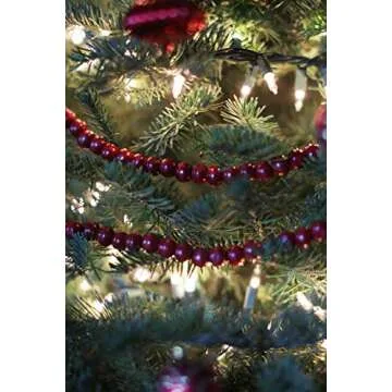 One Holiday Way 9-Foot Long Rustic Cranberry Dark Red Wood Bead Garland Christmas Tree Decoration - Decorative Vintage Style Wooden Beads for Everyday Shabby Chic Country Farmhouse Home Decor