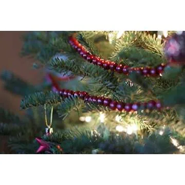 One Holiday Way 9-Foot Long Rustic Cranberry Dark Red Wood Bead Garland Christmas Tree Decoration - Decorative Vintage Style Wooden Beads for Everyday Shabby Chic Country Farmhouse Home Decor
