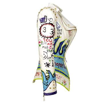 Fashion SX Women's Punk Floral Embroidered short Faux Leather Jacket Hand-painted Moto PU Coat （Wh...