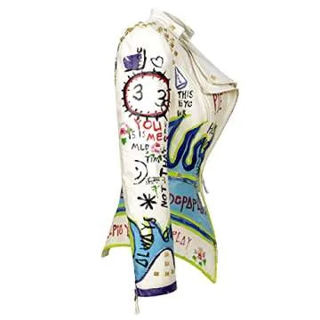 Fashion SX Women's Punk Floral Embroidered short Faux Leather Jacket Hand-painted Moto PU Coat （Wh...