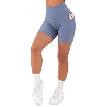 SUUKSESS Cross Waist Workout Shorts for Women with Pockets