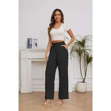 FUNYYZO Women Suit Pants - High Elastic Waist, Business Trousers, Long Straight Leg