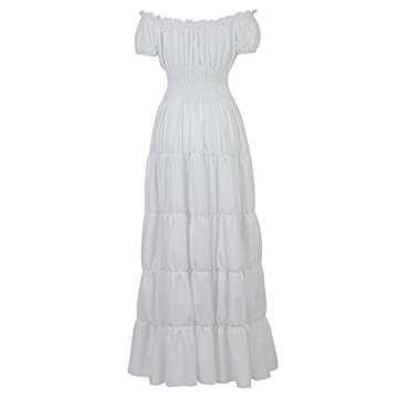 Lehauya Women Renaissance Costumes Medieval Pirate Peasant Wench Boho Chemise Smocked Waist Over Dress White Small