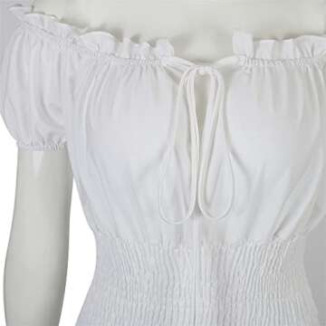 Lehauya Women Renaissance Costumes Medieval Pirate Peasant Wench Boho Chemise Smocked Waist Over Dress White Small