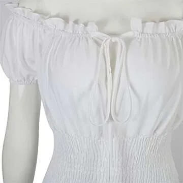 Lehauya Women Renaissance Costumes Medieval Pirate Peasant Wench Boho Chemise Smocked Waist Over Dress White Small