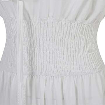 Lehauya Women Renaissance Costumes Medieval Pirate Peasant Wench Boho Chemise Smocked Waist Over Dress White Small