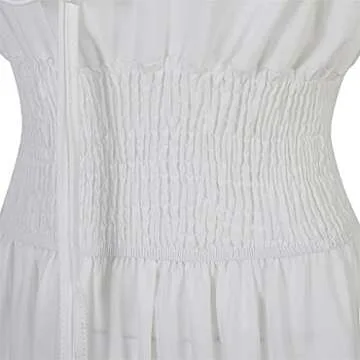 Lehauya Women Renaissance Costumes Medieval Pirate Peasant Wench Boho Chemise Smocked Waist Over Dress White Small