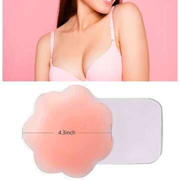 Nippleless Covers, Breast Lift Tape, Silicone Breast Lift Pasties 4.3inch Diameter(1 Pair Flower) (Pink)