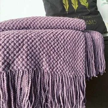 LOMAO Knitted Throw Blanket with Tassels Bubble Textured Soft Blanket Lightweight Throws for Couch Cover Home Decor (Pale Lavendar, 50x60)