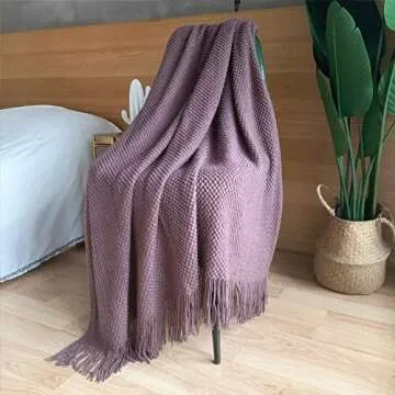 LOMAO Knitted Throw Blanket with Tassels Bubble Textured Soft Blanket Lightweight Throws for Couch Cover Home Decor (Pale Lavendar, 50x60)