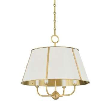 Hudson Valley Lighting Cambridge - 4 Light Chandelier-Aged Brass Finish-Off-White Shade Color -Traditional Installation