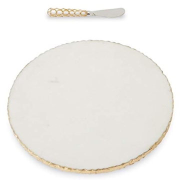 Mud Pie Gold Edge Marble Serving Board Set with Spreader - Elegant Home Decor