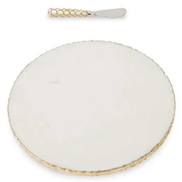 Mud Pie Gold Edge Marble Serving Board Set with Spreader - Elegant Home Decor