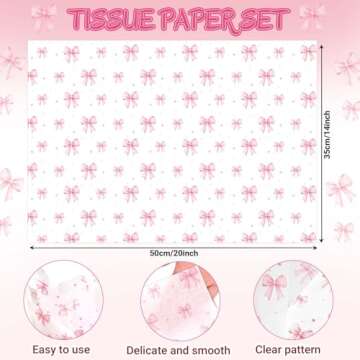 Sanixin 100 Sheets Pink Bow Printed Tissue Paper for Gift Wrapping and DIY Crafts