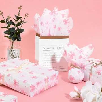 100 Sheets Pink Bow Tissue Paper for Gift Wrapping