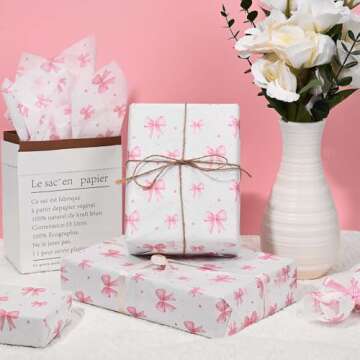 100 Sheets Pink Bow Tissue Paper for Gift Wrapping