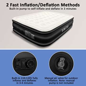 Vinitin Air Mattress Queen with Built in Pump, 18" Elevated Inflatable Blow Up Mattress with Self-In...