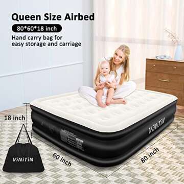Vinitin Air Mattress Queen with Built-in Pump for Ultimate Comfort