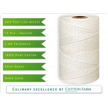Cotton Farm Cooking Twine, 500 Feet String, 0.1 Inch (2mm) Thickness, Twisted (Extra Strong), 100% Unbleached Cotton - Butchers Choice for Cooking