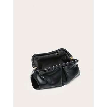 Verdusa Women's PU Leather Clutch Handbags Ruched Bag Purse Black one-size