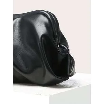 Verdusa Women's PU Leather Clutch Handbags Ruched Bag Purse Black one-size