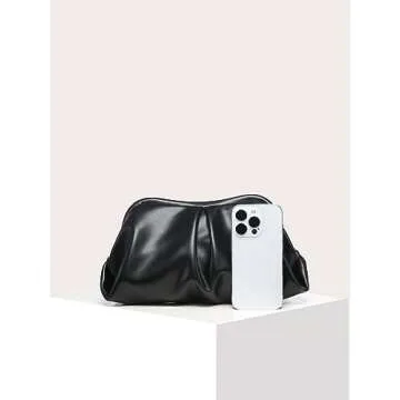 Verdusa Women's PU Leather Clutch Handbags Ruched Bag Purse Black one-size