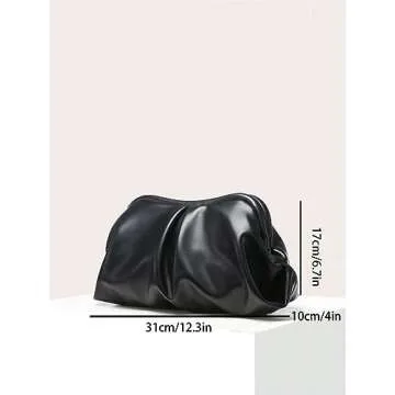 Verdusa Women's PU Leather Clutch Handbags Ruched Bag Purse Black one-size