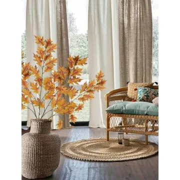 GnFlus 43.3" Artificial Fall Oak Leaves Stems Fake Autumn Foliage Silk Branches 3Pcs Faux Long Stems for Home Farmhouse Vase Thanksgiving Table Centerpieces Festival Party Decor (Yellow)