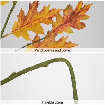 GnFlus 43.3" Artificial Fall Oak Leaves Stems Fake Autumn Foliage Silk Branches 3Pcs Faux Long Stems for Home Farmhouse Vase Thanksgiving Table Centerpieces Festival Party Decor (Yellow)
