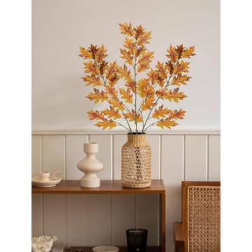 GnFlus 43.3" Artificial Fall Oak Leaves Stems Fake Autumn Foliage Silk Branches 3Pcs Faux Long Stems for Home Farmhouse Vase Thanksgiving Table Centerpieces Festival Party Decor (Yellow)
