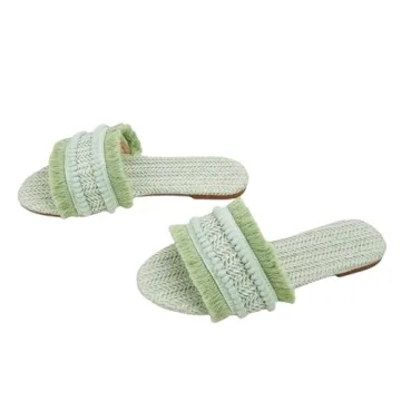 FRZTOUR Women's Raffia Sandals Straw Woven Flats Fringe Crochet Nonslip Comfy Beach Slides for Summe...